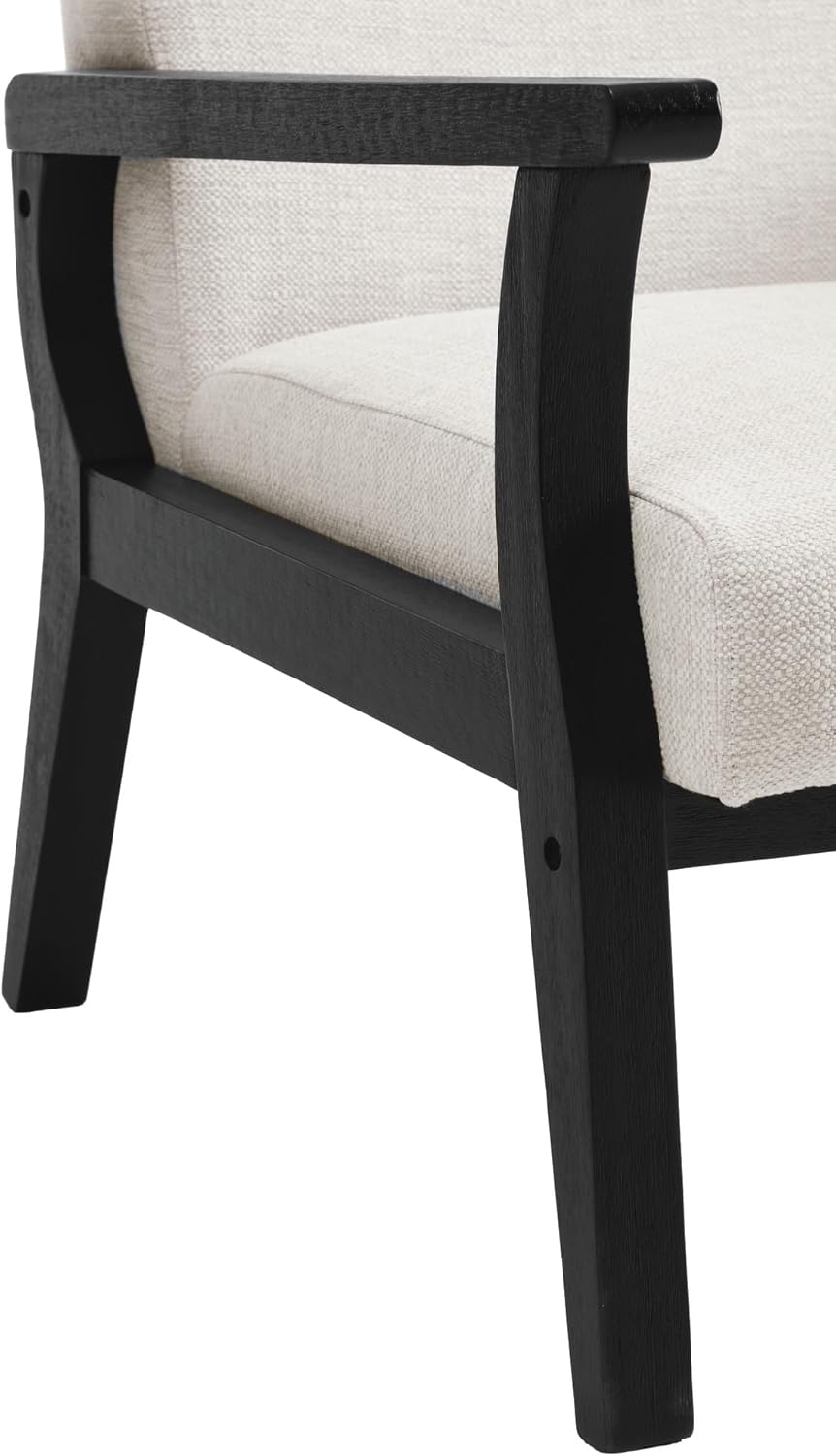 Mid Century Modern Accent Chair, Linen Upholstered Living Room Accent Armchair with Black Wood Frame, Farmhouse Chair Indoor Corner Chair for Living Room Bedroom, Beige