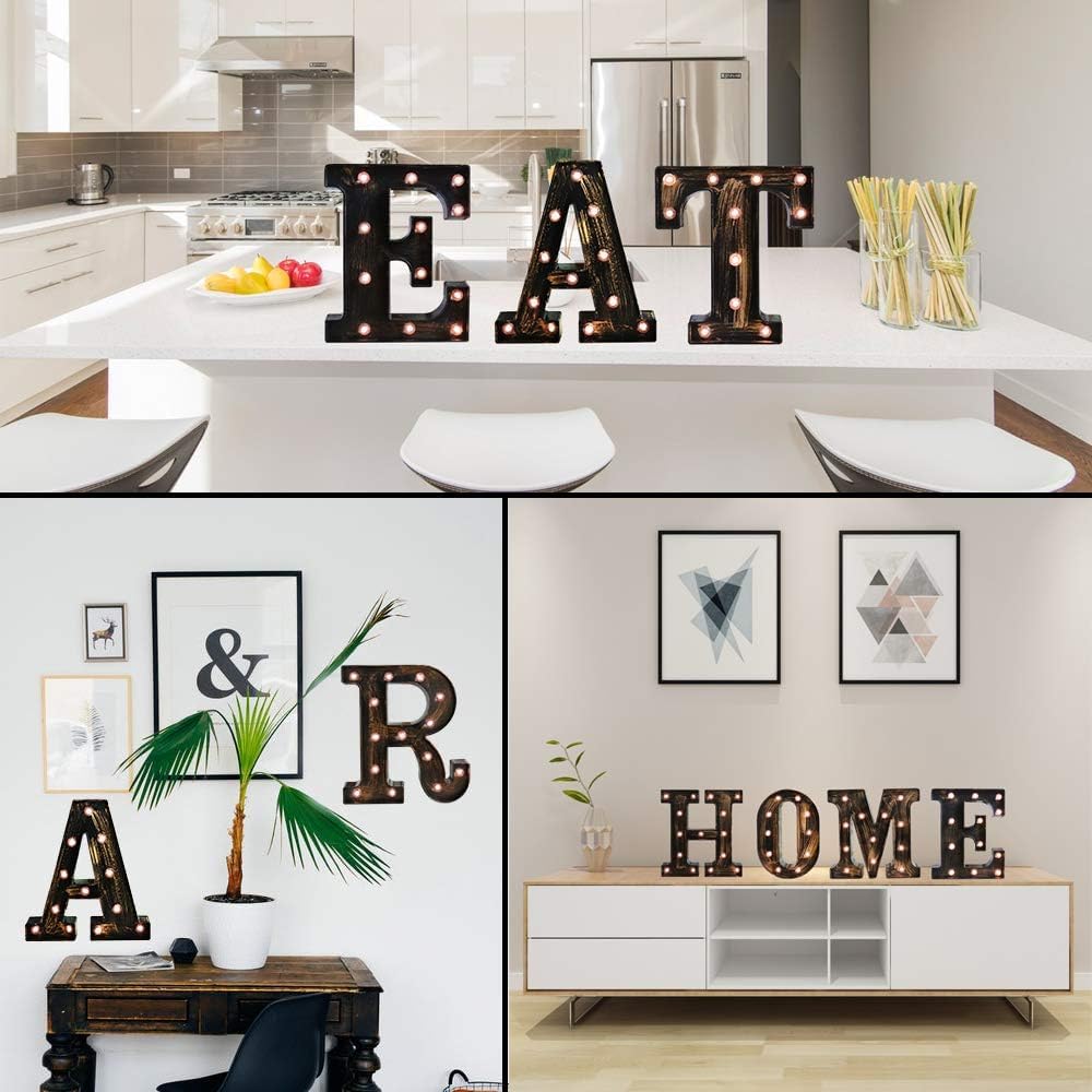 OYCBUZO Golden Black Led Marquee Letter - Industrial, Vintage Style Light Up Alphabet Letter Sign for Cafe Wedding Birthday Party Christmas Lamp Home Bar Initials Decor - O