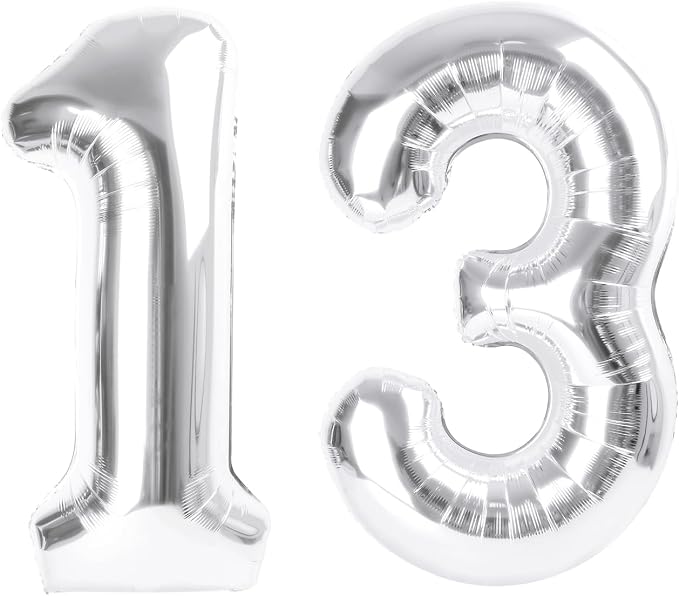 Large Number Balloons 40 Inch Silver 13 Balloon by Mluchee