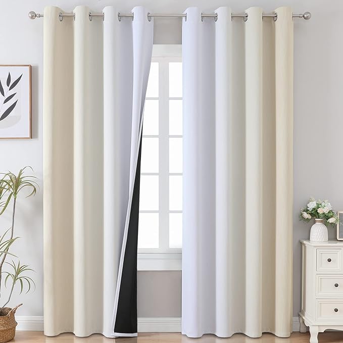 Beige and Greyish White Blackout Curtains by ESTELARTEXTILER