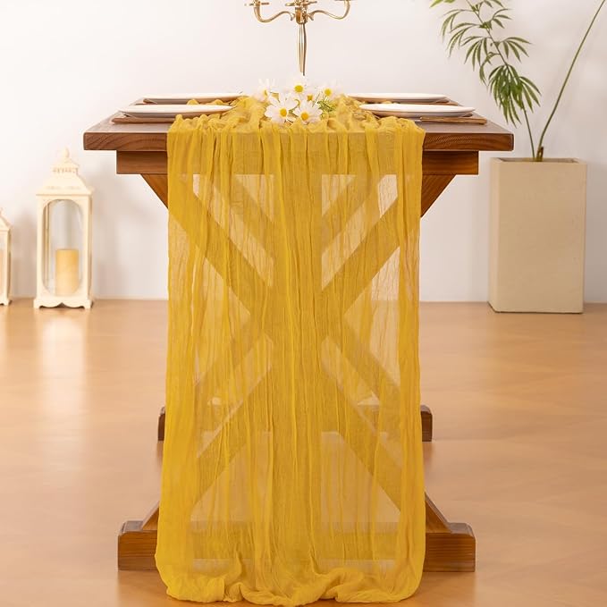 Cheesecloth Table Runner Summer Boho Wedding Birthday Party Home Decor | Gold - Image 3