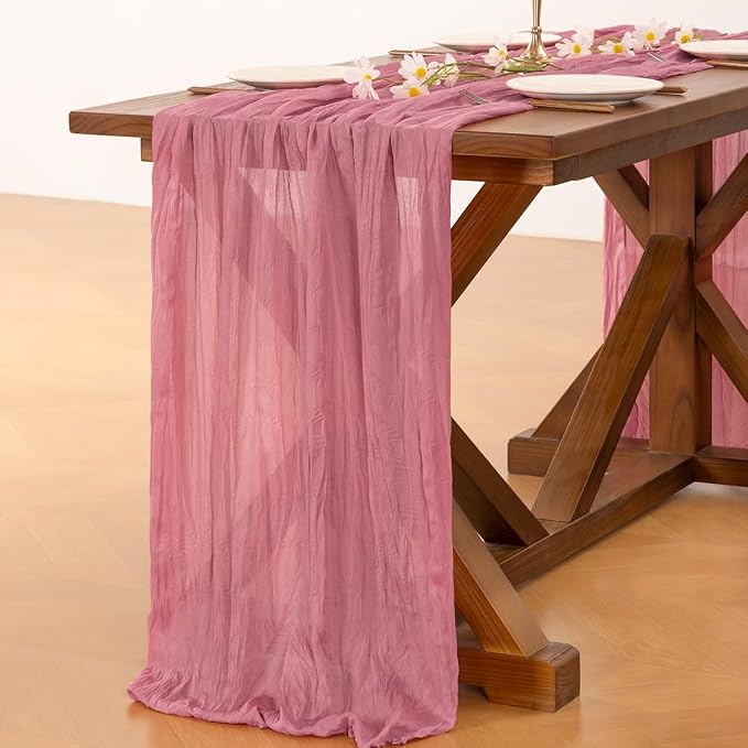 Cheesecloth Table Runner Summer Boho Wedding Birthday Party Home Decor | Mauve - Image 4