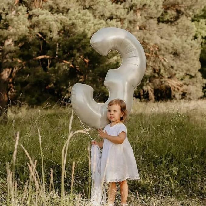 40 In Cream white Number Balloons Helium Foil Mylar Balloon Digital 50 | - Image 4