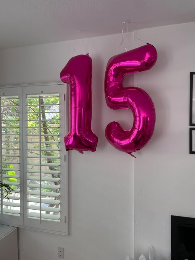 5 Balloon Numbers Birthday Decorations, 40In Hot Pink Balloons - Image 2