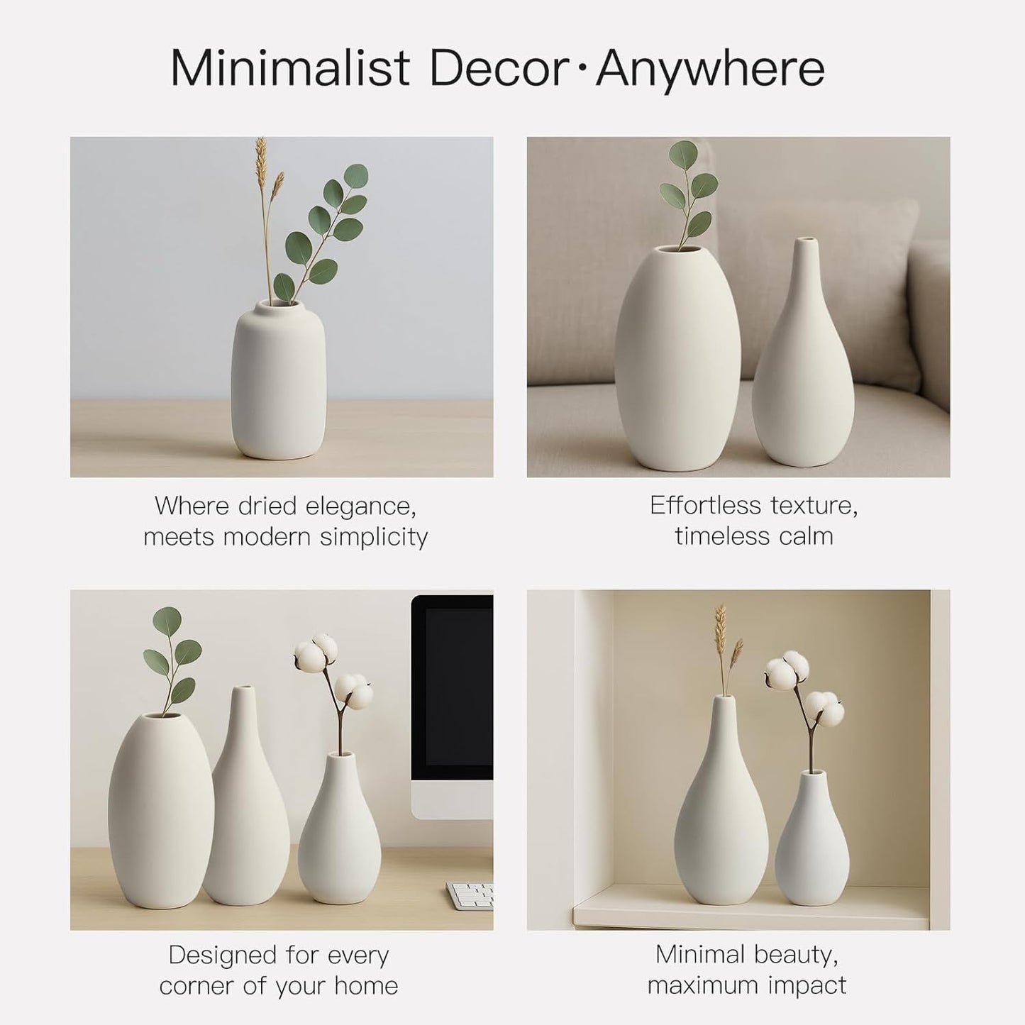 BEAHOT Ceramic Vases Set of 3, Modern Decorative Flower Vases for Living Room