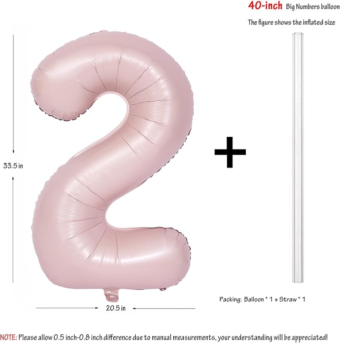 40 Inch Pink Number 2 Foil Balloon Light Pink Digital 2 Helium Balloon | - Image 2