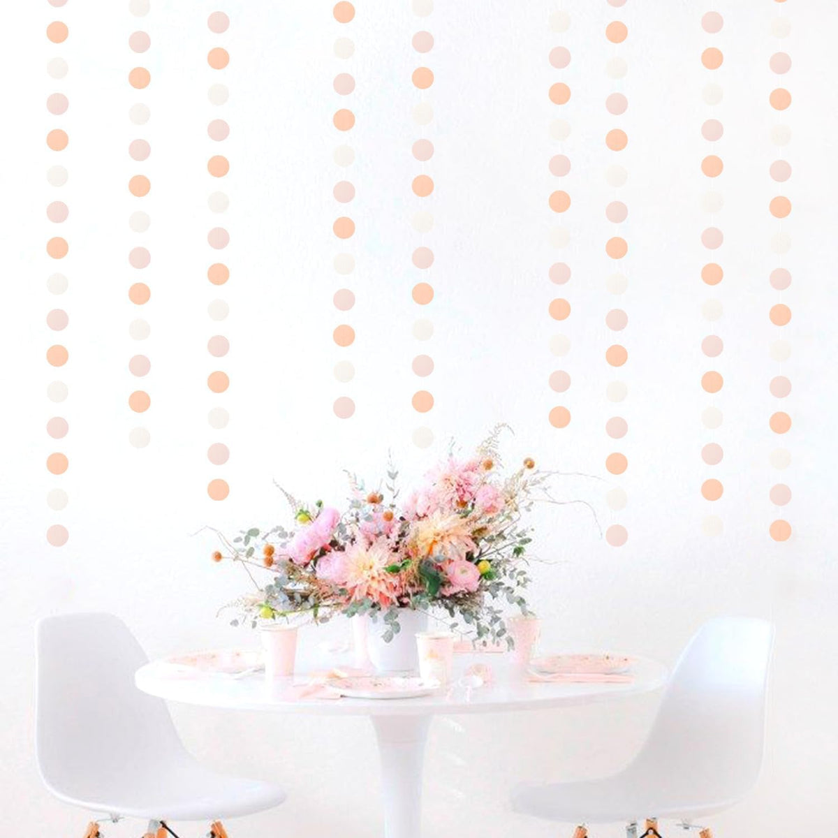 Peach-Pink White Party-Decorations Paper Garland - 52ft Princess Birthday Streamers Banner,Boho Bridal Baby Shower Bachelorette Wedding Hanging Supplies Decor Hugfond