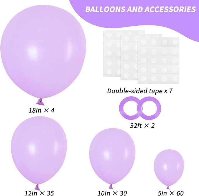 RUBFAC Pastel Purple Different Sizes Light Pruple Balloon Arch Kit 129pcs | - Image 2