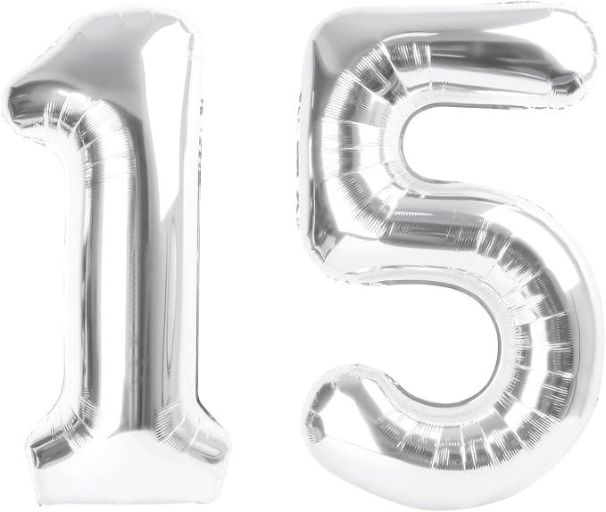Number Balloons Silver 15 Balloon 40 inch by Enyeopd