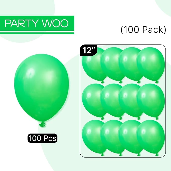 PartyWoo Green Balloons 100pcs Latex Helium Balloons 12 Inch | Birthday Baby - Image 6