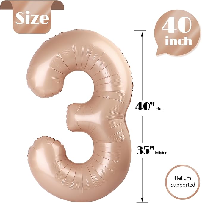 Light Brown Number 3 Balloon 40 Inch - Image 5
