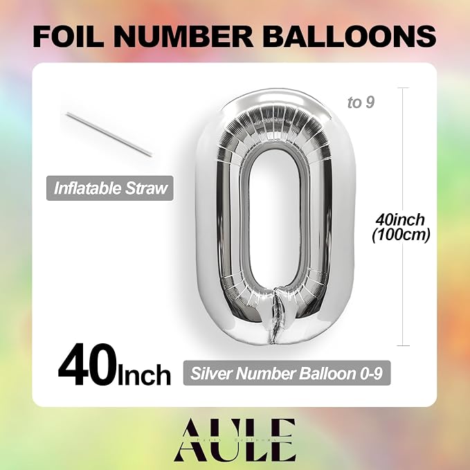 AULE 40 Inch Silver 6 Balloon Number Foil 0-9 Birthday Big Numbers | Birthday - Image 5