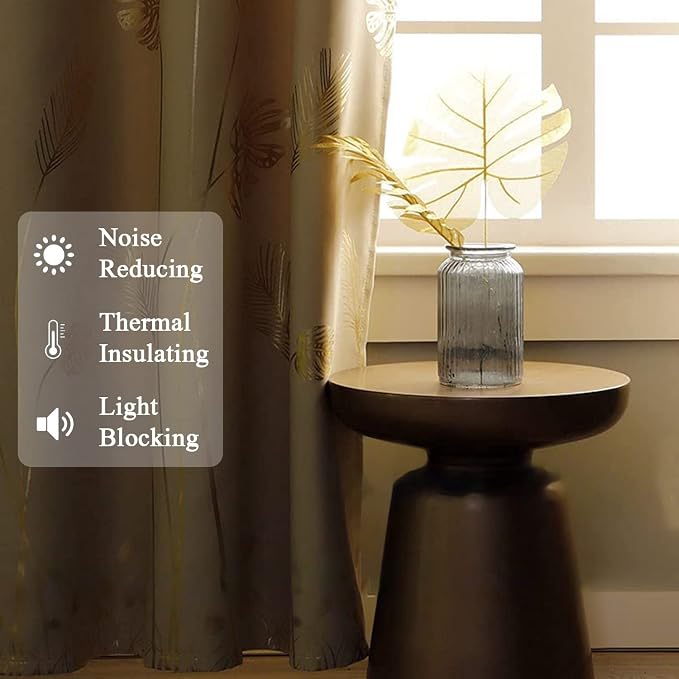 Drape for Living Room 100W x 84L Inch Length Elegant Gold Palm Tree Designed - Image 6