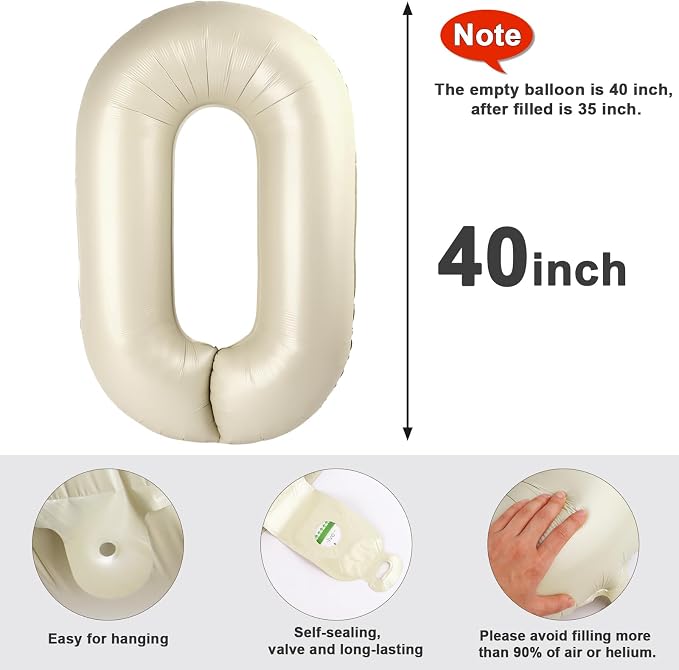 Large Number 0 Balloons Cream Birthday Party Decorations - Image 5