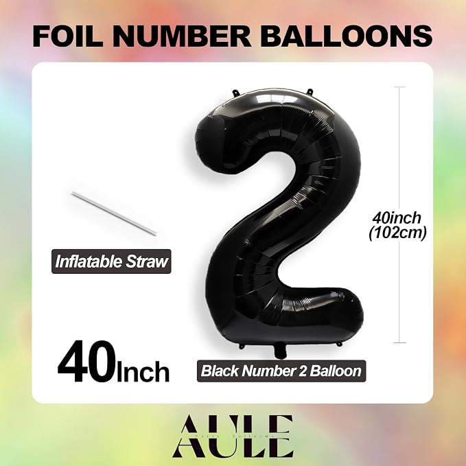 AULE 40 Inch Black Number Balloon 24 Foil 0-9 Birthday Big Numbers | Birthday - Image 3