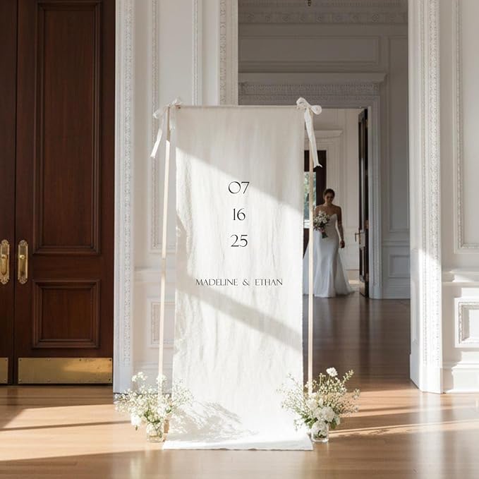 Wedding Welcome Sign Banner Personalized Custom Name Linen Fabric Wedding by Custom