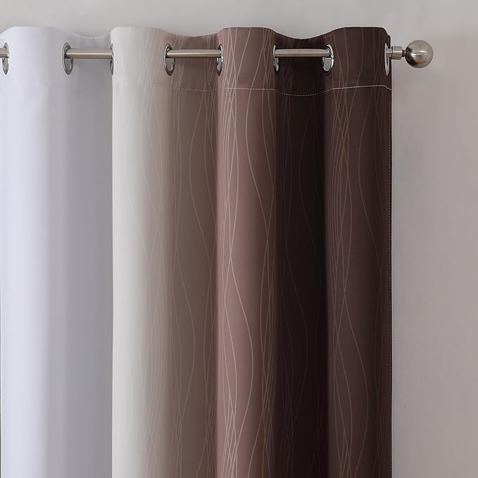 Brown and Greyish White Gradient Blackout Curtains - Image 4