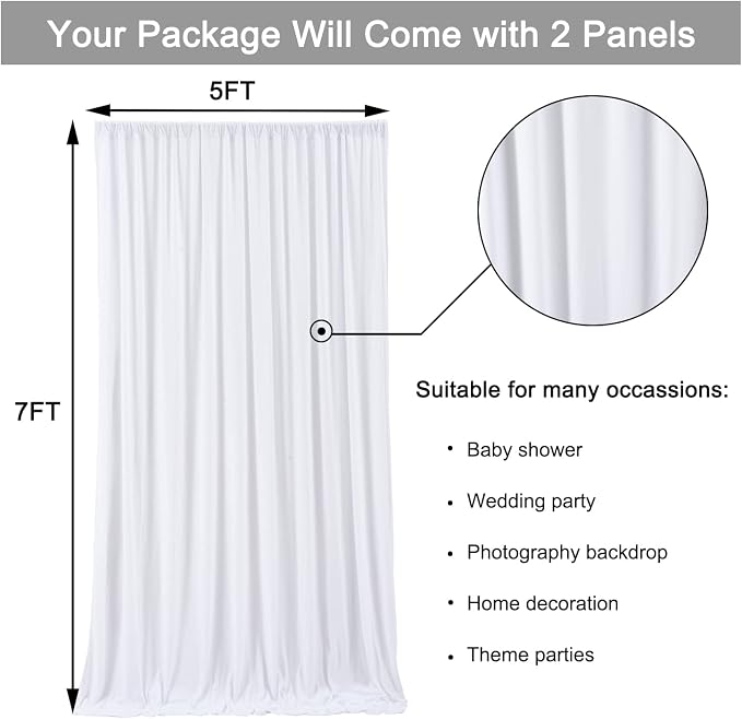 10 ft x 7 ft Wrinkle Free White Backdrop Curtain - Image 7