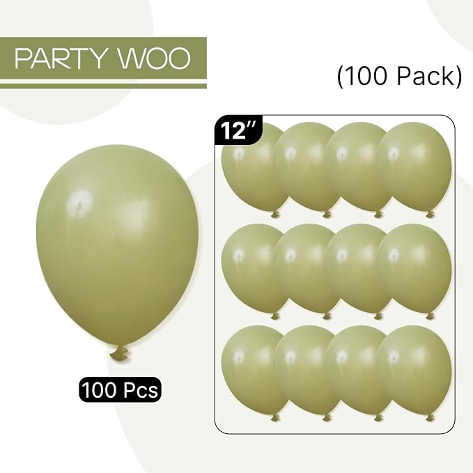PartyWoo Sage Green Balloons 100pcs Olive Boho Green Color 12 Inch | Balloons - Image 7
