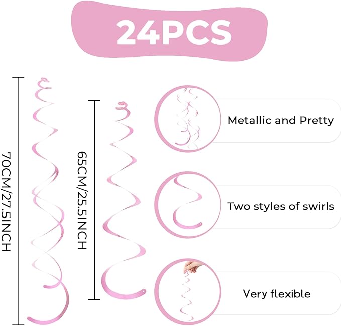 24 PCS Pink Hanging Swirl, Sparkle Ceiling Hanging Decorations, Plastic - Image 6
