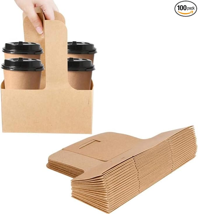 Kaderron Drink Carrier with Handles, Cardboard 2 or 4 Cup Holders, 100 Pack | by Kaderron
