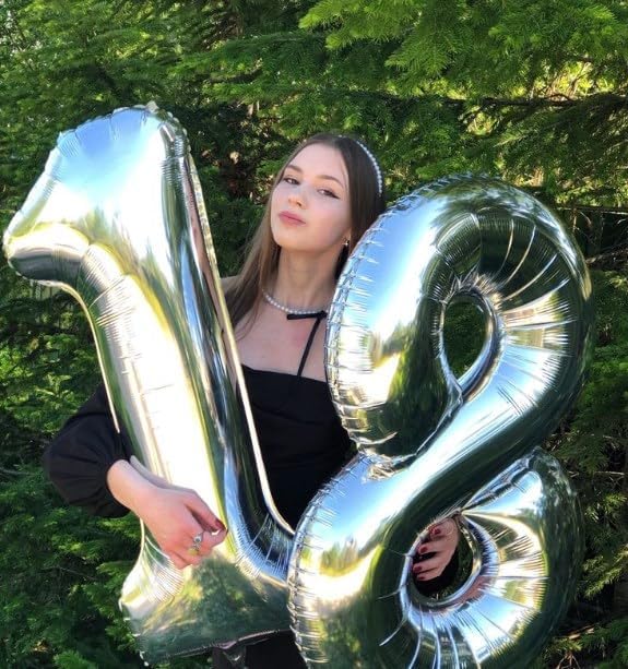 Silver Foil Number 18 Balloon 40 Inch, Helium Mylar Eight Number 18 81 Birthday Balloons, 18th Silver Women Men Wedding Anniversary, Graduations Party Supplies