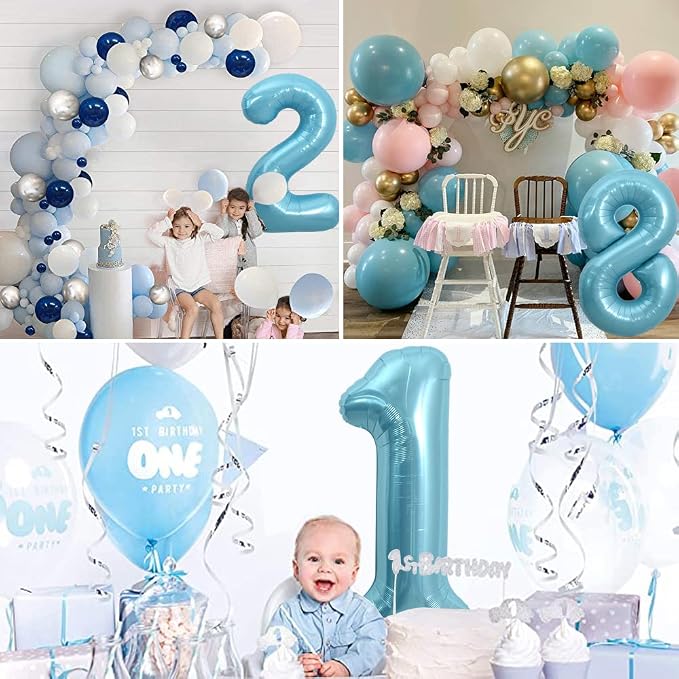 TONIFUL 40 Inch Light Blue Large Numbers Balloons 0-9, Number 6 Digital Helium - Image 6