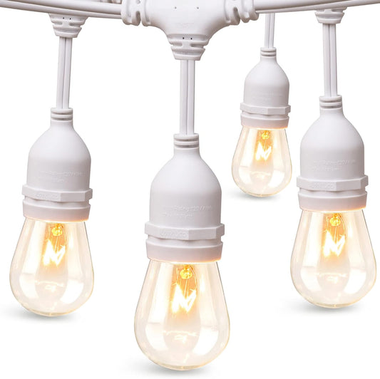 addlon 48 FT Outdoor String Lights Commercial Grade Weatherproof, 18 Edison Vintage Bulbs, 15 Hanging Socketsand 3 Spare Bulbs, ETL Listed Decorative Cafe Patio Lights for Bistro Garden, White