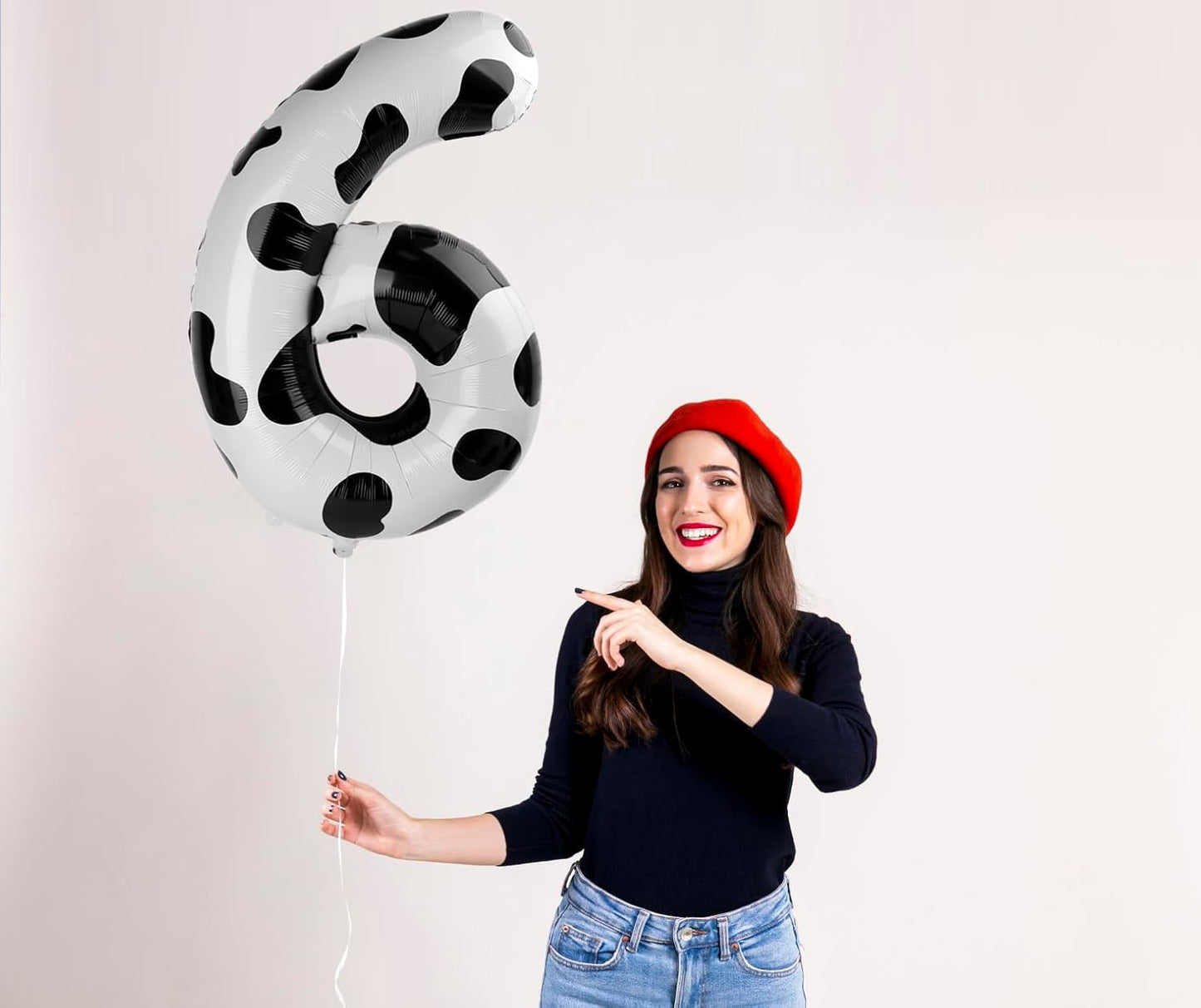 40 Inch Cow Print Mylar Foil Number 6 Birthday Balloon, Digital Balloons for 6 16 Boy Girl Party Decorations Supplies, Big Helium Balloon Numbers for 26 36 46 60 Men Women Anniversary