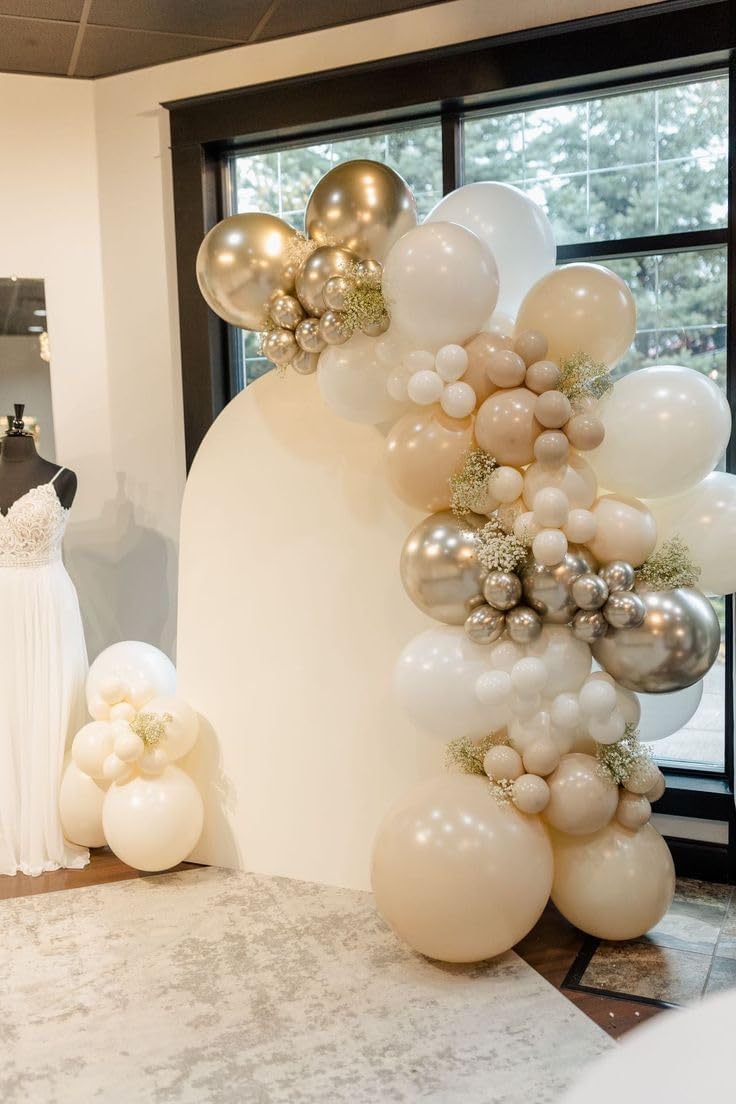 Nude White Gold Balloons, 60PCS Metallic Champagne Gold Cream White Clear Balloon White Sand Blush Beige Transparent Party Balloons for Birthday Boho Wedding Anniversary Engagement Hen Decorations