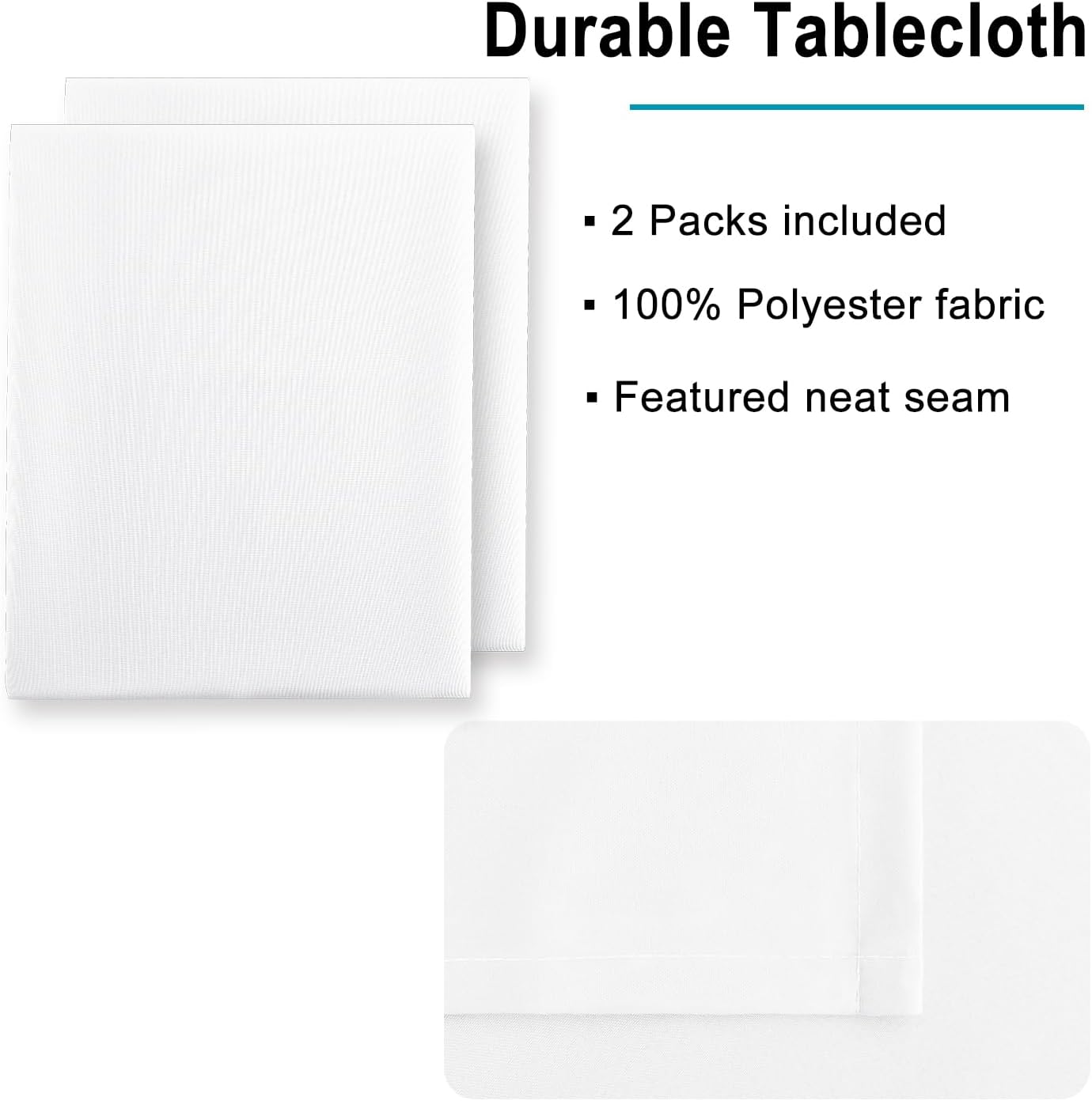 Hiasan 2 Pieces White Rectangle Tablecloth - Waterproof and Spillproof Restaurant Washable Polyester Table Cloth for Dining Room, 70 x 90 Inch