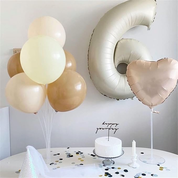 Cream Number Balloons, 40inch Large Beige Number 6 Foil Mylar Helium Balloons - Image 4