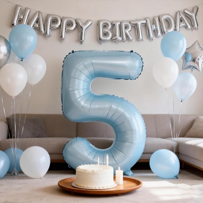 40 In Matte Blue Number Balloons Helium Foil Mylar Balloon Party Digital 15 | - Image 4