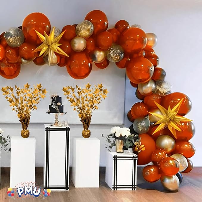 PMU 12 Pack Bursting Star Metallic Foil Spray Centerpiece- Metallic Orange - Image 2