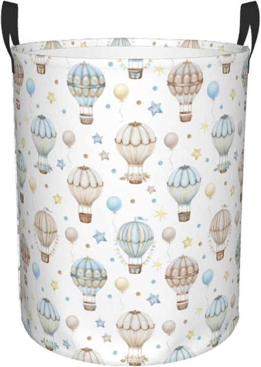 Watercolor Hot Air Balloon Round Laundry Hamper Storage Basket Toys Clothes by Gbuzozie