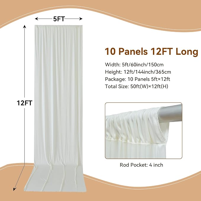 50×12ft Wrinkle Free Ivory Backdrop Curtain - Image 2