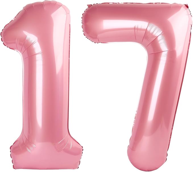 17 Balloon - Pastel Pink Birthday Number Balloons, 40 Inch Decorations | Pastel by ALPHADELTAPI