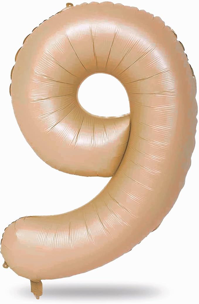 Nude Number 9 Balloons, 40 Inch Neutral 9th Birthday Foil Balloon by Lingqiang
