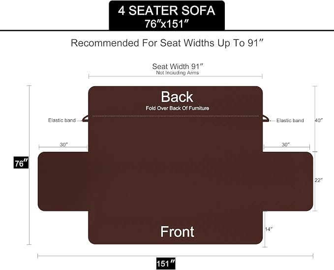 U-NICE HOME 4 Seater Sofa Cover 91''Large Couch Cover, Chocolate | Washable - Image 6