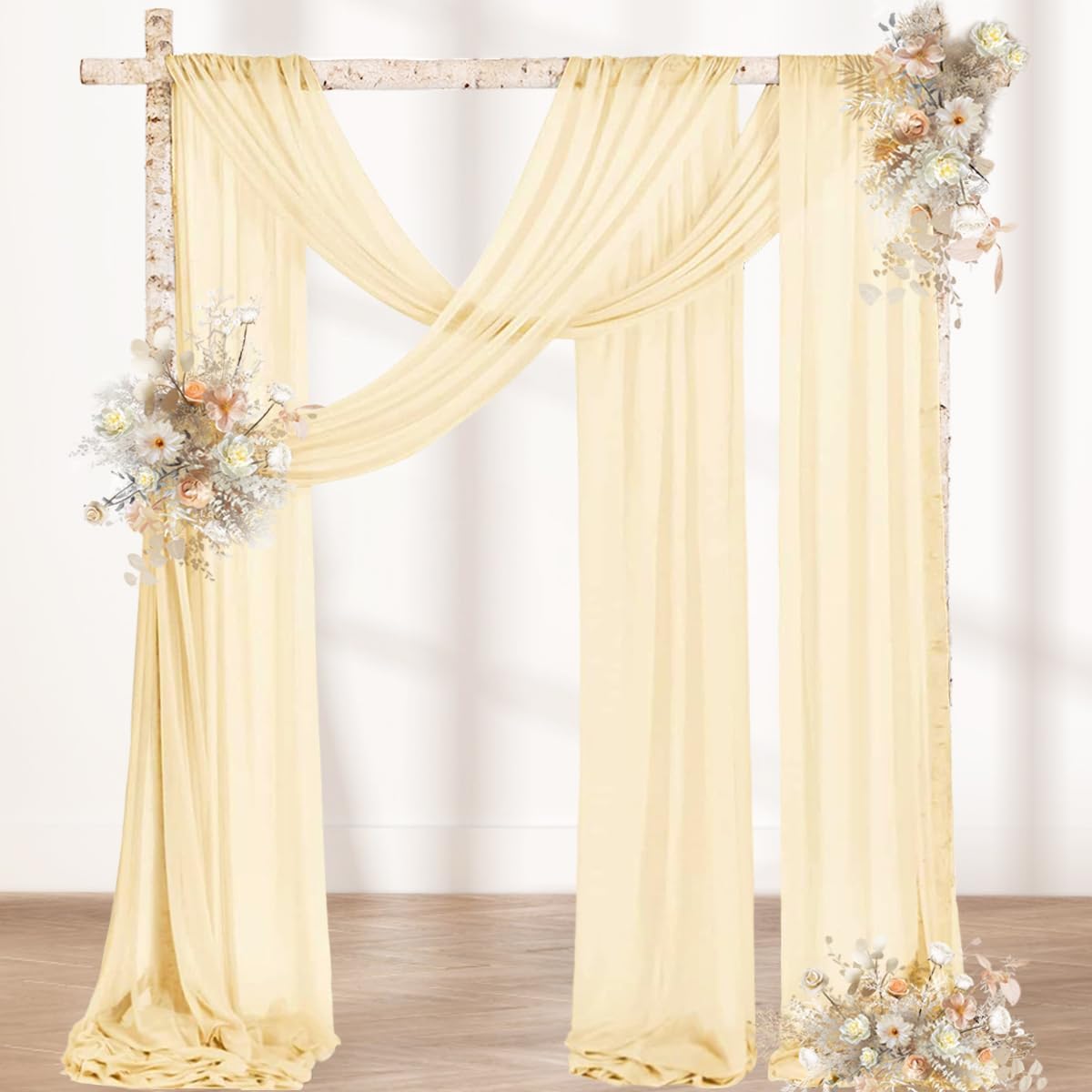 MLMW Wedding Arch Draping Fabric 1 Panel 29" x 20Ft Champagne Sheer Wedding Arch Backdrop Drapes Outdoor Curtain for Ceremony Party Background Ceiling Decor