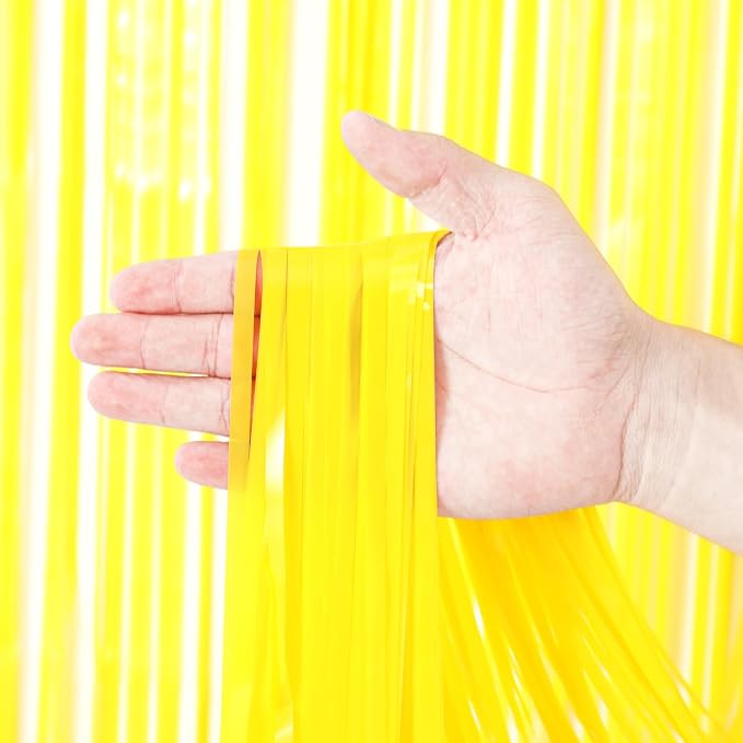 Voircoloria Pastel Yellow Foil Fringe Backdrop Curtains, 3 Pack | Tinsel - Image 2