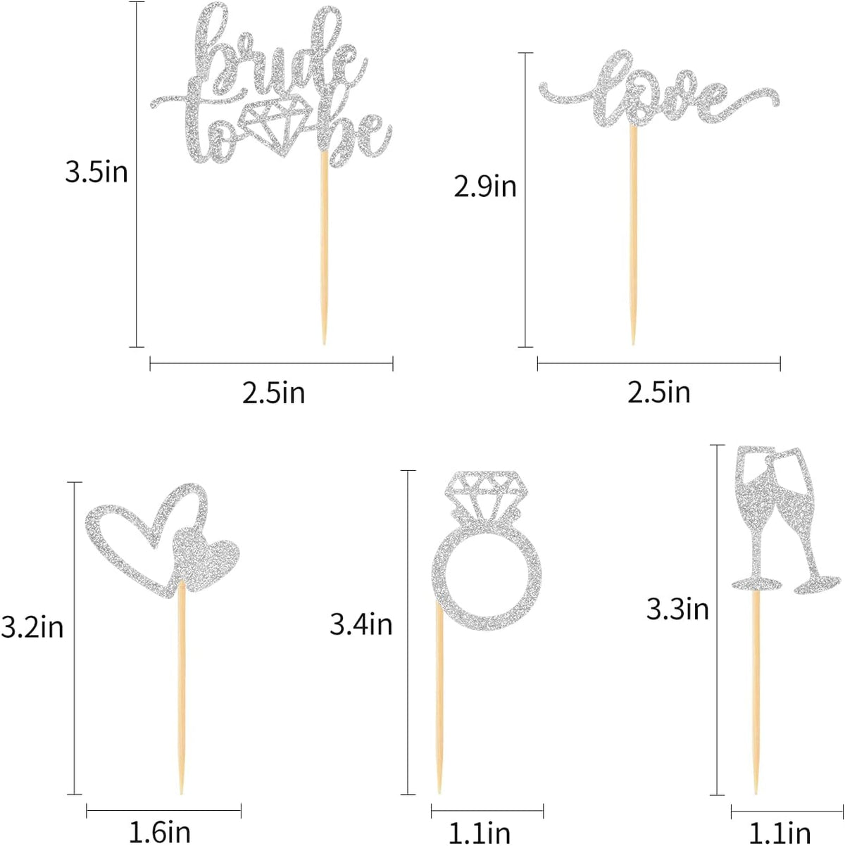 35 Pcs Glitter Diamond Ring Bride to be Love Cupcake Topper Champagne Cake Picks Decorations for Bridal Shower Wedding Engagement Party Supplies, Silver