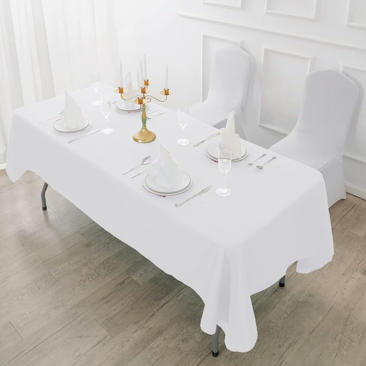 Fokitut 6 Pack Rectangle Tablecloth, 90x132 Inch, Stain Resistant and Wrinkle Polyester Table Cloth, Fabric Table Cover for Kitchen Dining, Wedding, Party, Holiday Dinner-White