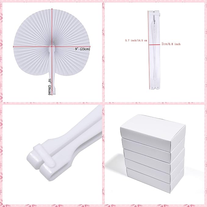12 Pcs White Round Paper Fans | Foldable Handheld Fans - Image 2