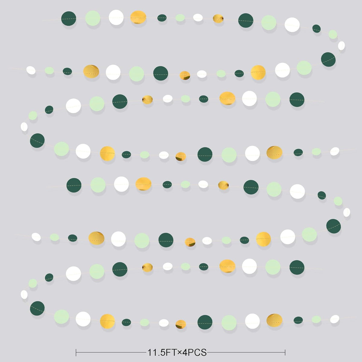 46 Ft Sage Green Gold Party Decorations Polka Dots Garlands Hanging Paper Circle Dots Streamer for Safari Wild Woodland Jungle Theme Birthday Baby Shower Graduation Wedding Party Decorations Supplies