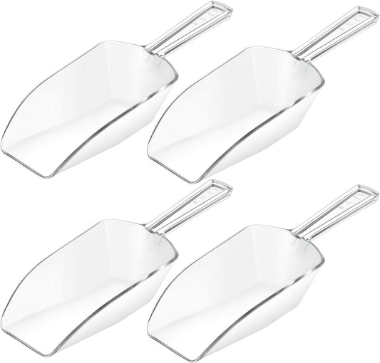 Hestya 4 Pcs Christmas Multi Purpose Clear Plastic Scoops for Candy Buffet Acrylic Kitchen Ice Food Popcorn Scoops for Protein Powders, Ice Cream, Coffee, Tea Jar (7.8 Inch)