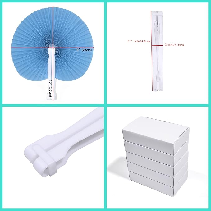 20 Pieces Blue Round Paper Fans | Foldable Handheld Fans - Image 2