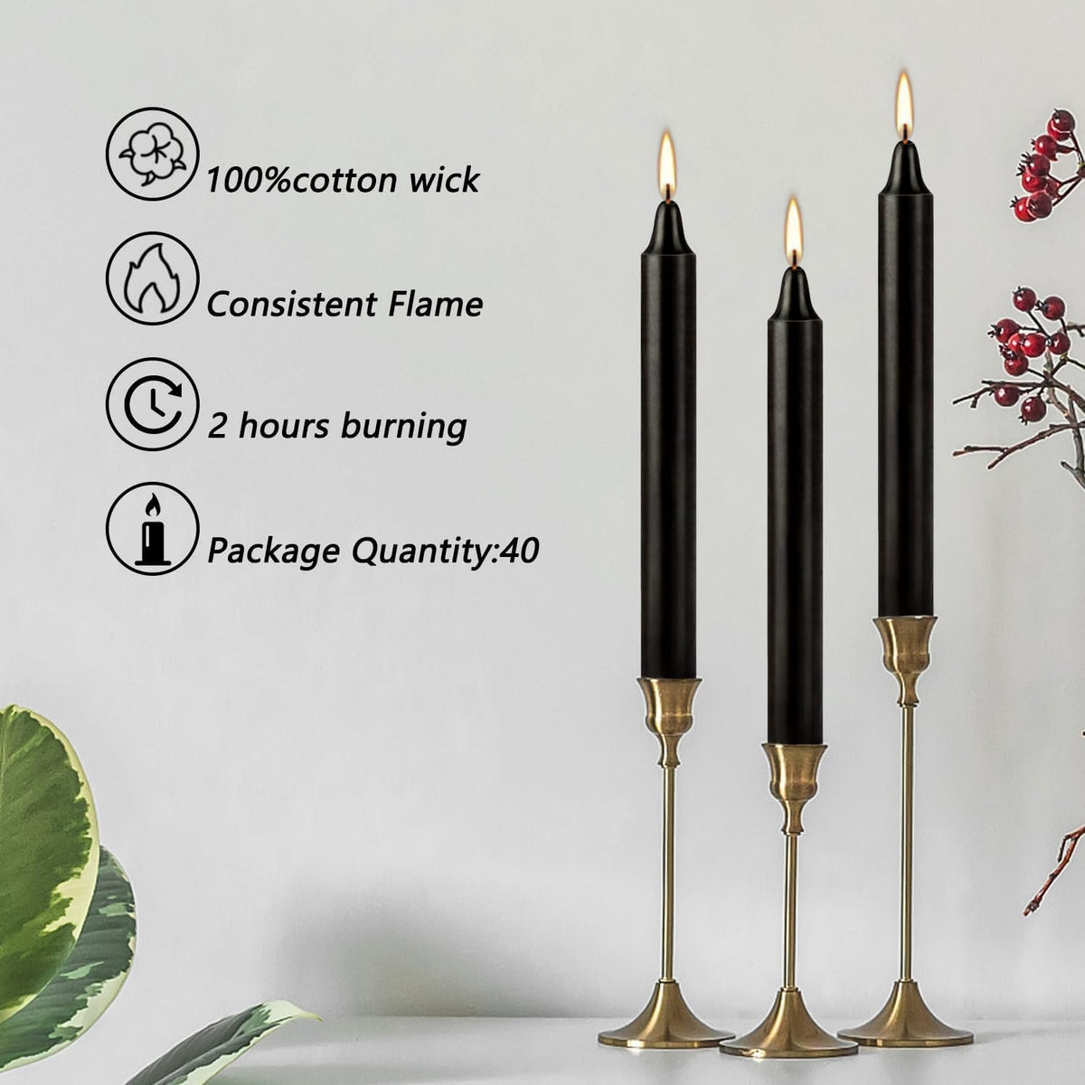 Set of 40 Black Candles – Spell Chime Candles for Halloween, Rituals, Prayer, Birthdays, Meditation, Altar - 4 Inch Tall, Unscented