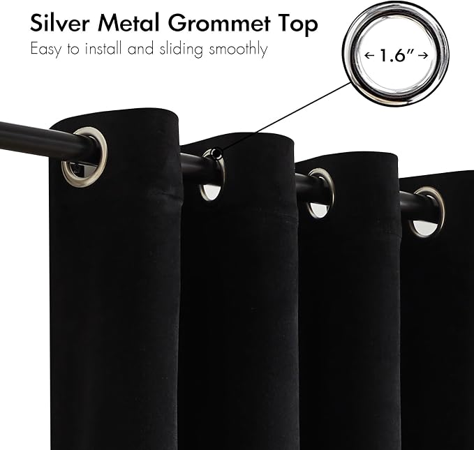 Black Beige Velvet Blackout Curtains Luxury Decor 96 inches, Color Block | - Image 2