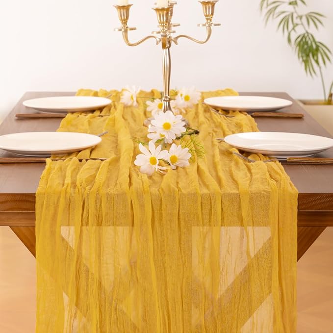 Cheesecloth Table Runner Summer Boho Wedding Birthday Party Home Decor | Gold - Image 3